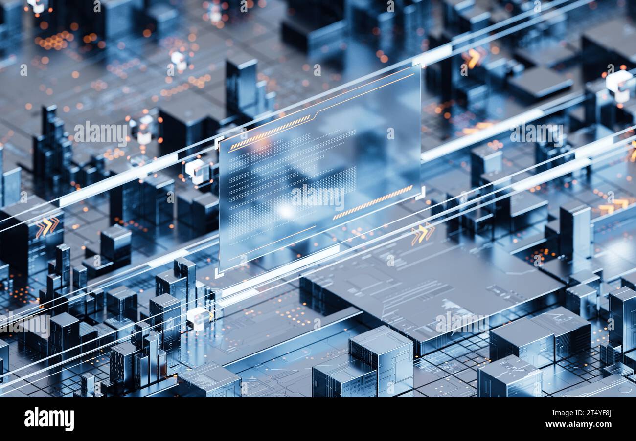 Platine mit Metallwürfeln, 3D-Rendering. 3D-Abbildung. Stockfoto