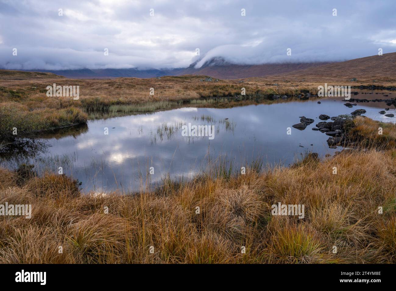 Lochan na Stainge, Blick auf Black Mount, Rannoch Moor, Highlands, Schottland Stockfoto