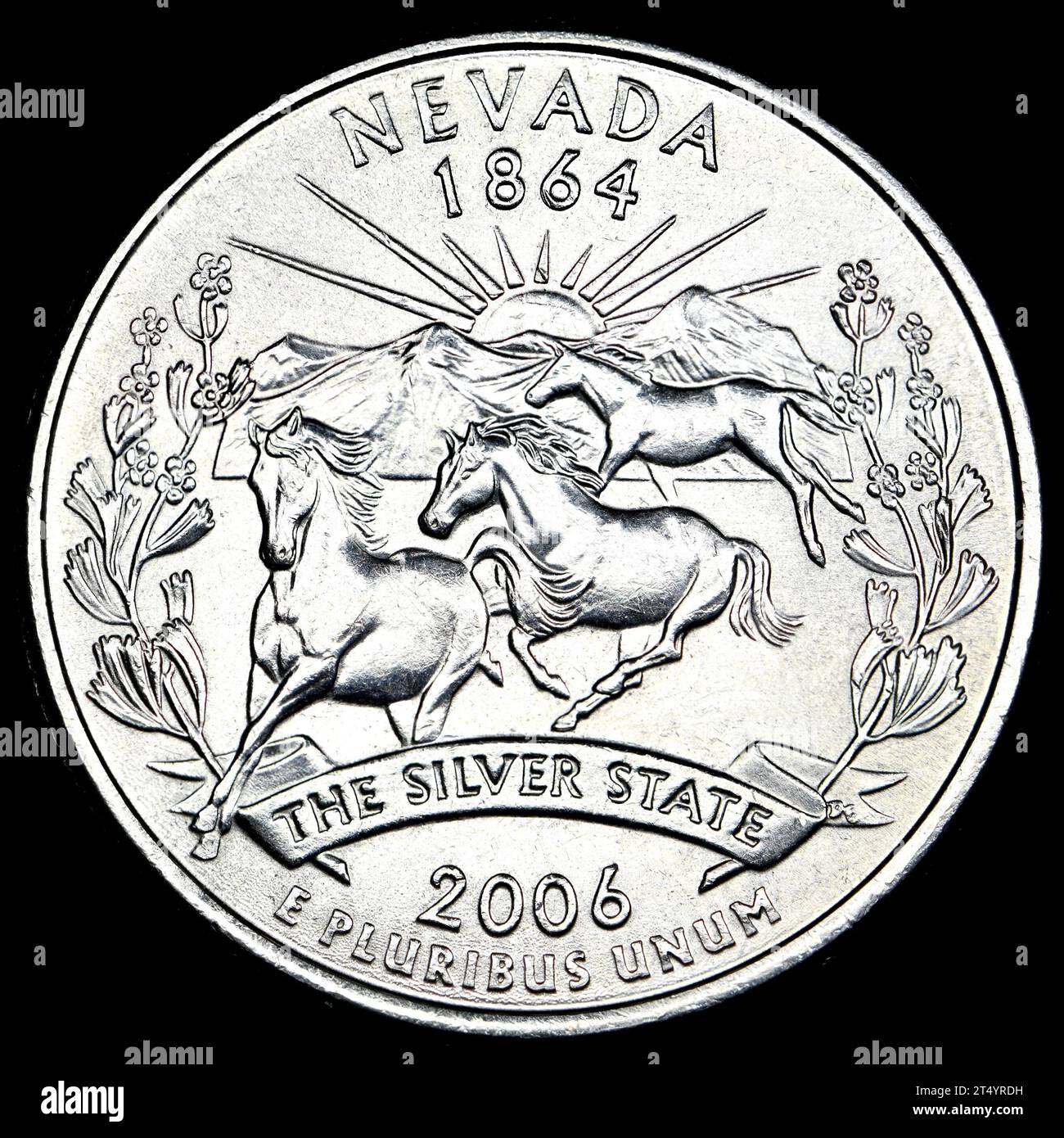 US Commemorative State Quarter Dollar: Nevada (1864) The Silver State Stockfoto