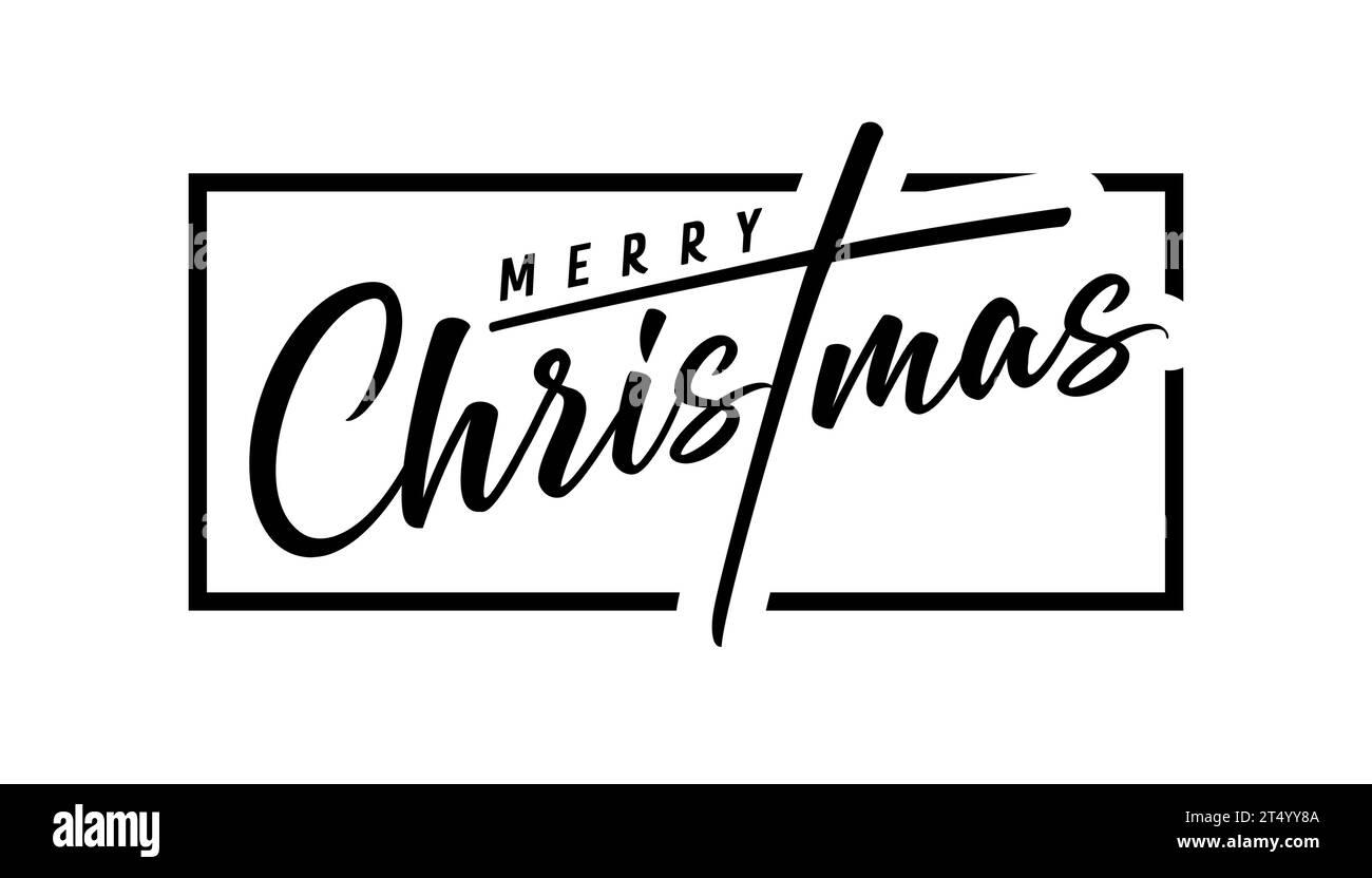 Frohe Weihnachten, schwarzer Kalligraphie-Schriftzug, Webfolie. Weihnachten handgeschriebene Inschrift mit Text im Rahmen. Vektorabbildung Stock Vektor