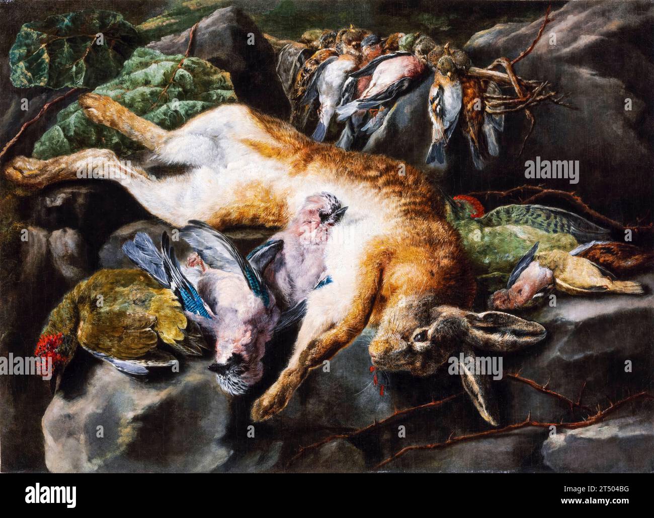 Jan FYT, Sackhase und Wildvögel, Stillleben in Öl auf Leinwand, nach 1642 Stockfoto