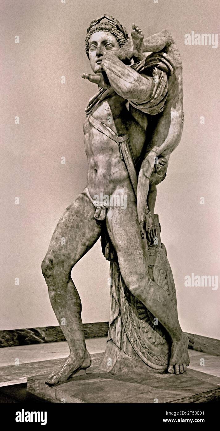 Griechischer Held mit Kind - Neoptolemus und Astyanax - Archäologisches Nationalmuseum von Neapel Italien. Roman (2. Jahrhundert) Stockfoto
