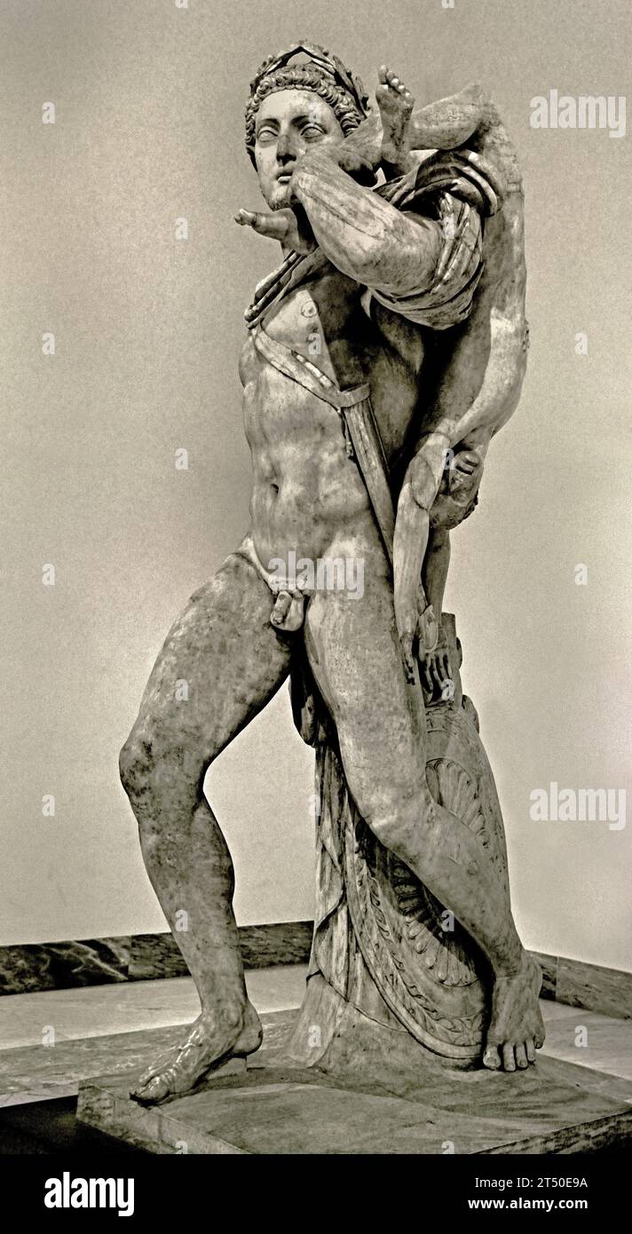 Griechischer Held mit Kind - Neoptolemus und Astyanax - Archäologisches Nationalmuseum von Neapel Italien. Roman (2. Jahrhundert) Stockfoto