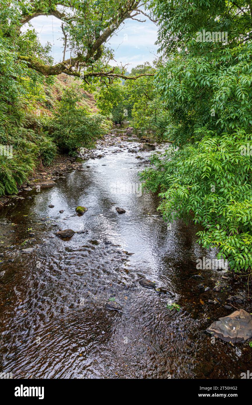 Glenlussa Water in der Nähe des Wasserkraftwerks Lussa auf der Halbinsel Kintyre, Peninver, Argyll & Bute, Schottland Großbritannien Stockfoto