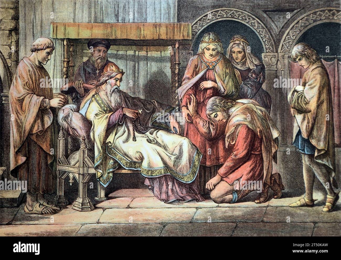 Illustrationen von Harold, der aus der Normandie zurückgekehrt ist, präsentieren sich Edward dem Bekenner aus der Popular History of England Band 1 von Charles Macfar Stockfoto