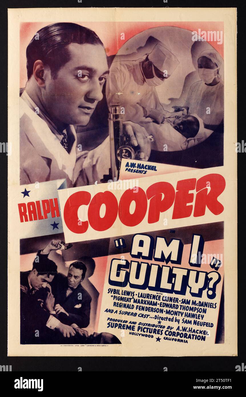 Filmplakat für Ralph Cooper in bin I guilty? Regie führte Samuel Neufeld und erschien 1940. Stockfoto