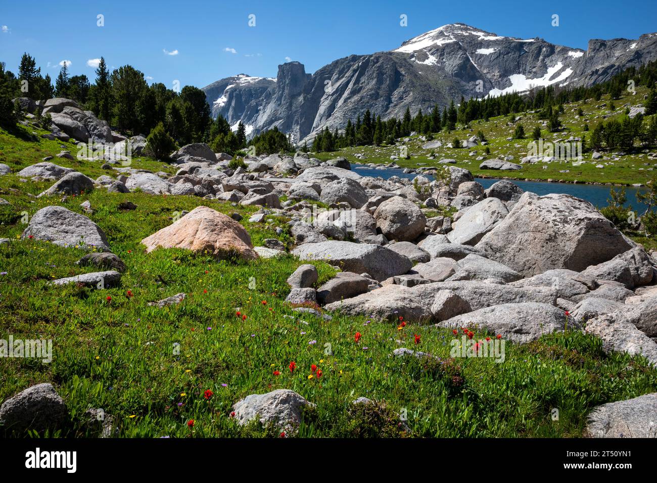 WY05573-00...WYOMING - der Monolith und der Dogtooth Mountain vom Upper Bear Lake in der Popo Agie Wilderness Area. Stockfoto