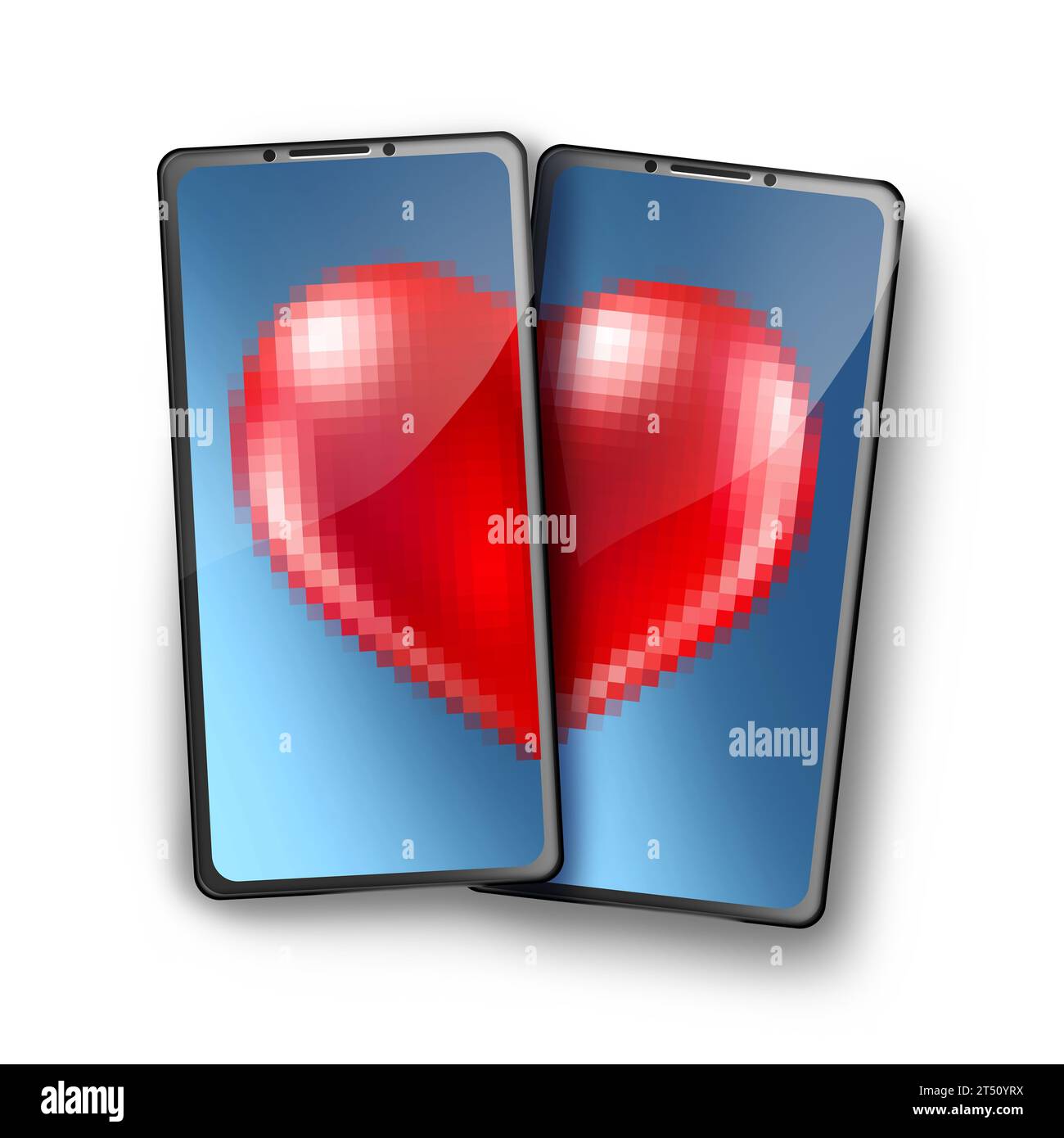 Dating Apps und romantische Beziehung Dating Anwendungen in einem digitalen Zeitalter der Online-Romantik und Internet Match, die Verbindungen als Herzform und Stockfoto
