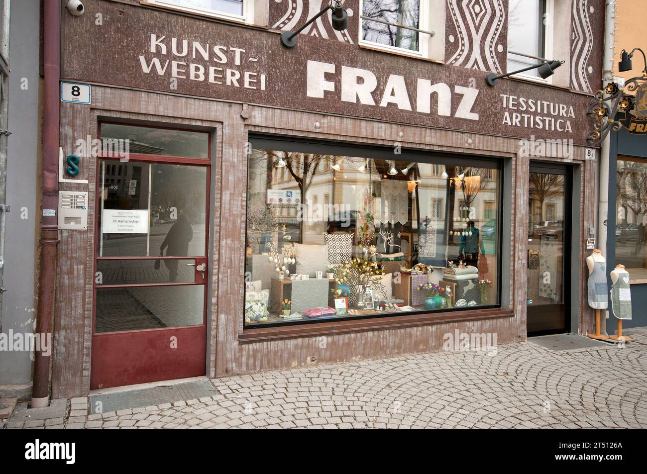 Kunst-weberei Franz Shop in Bruneck (Bruneck), Trentino-Südtirol, Italien Stockfoto