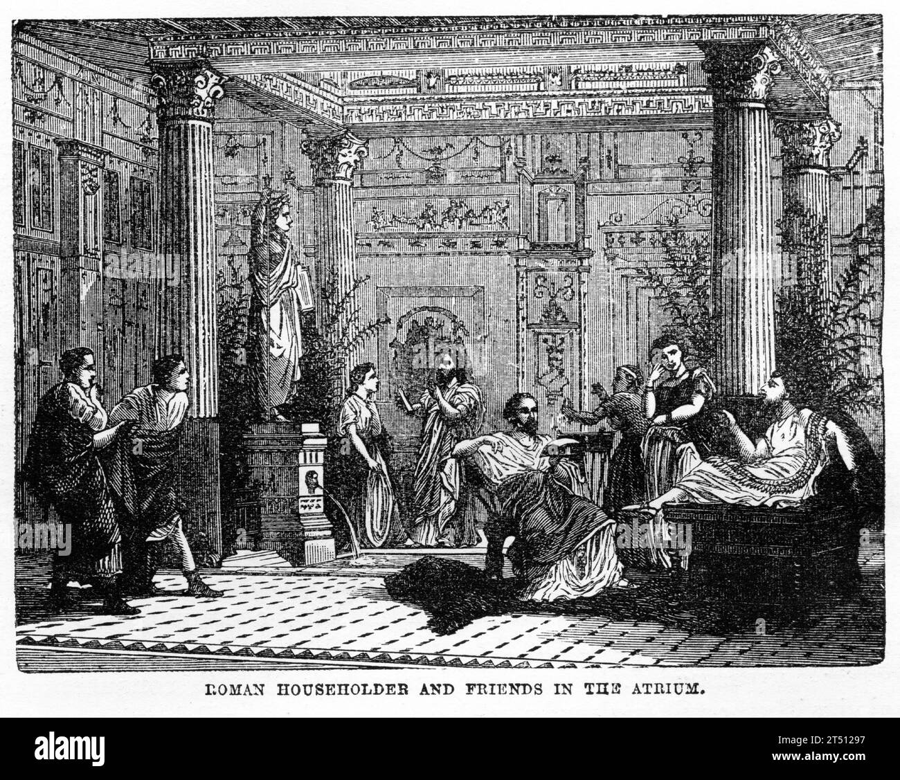 Halbton römischer Haushalte und Freunde im Atrium, veröffentlicht um 1887 Stockfoto