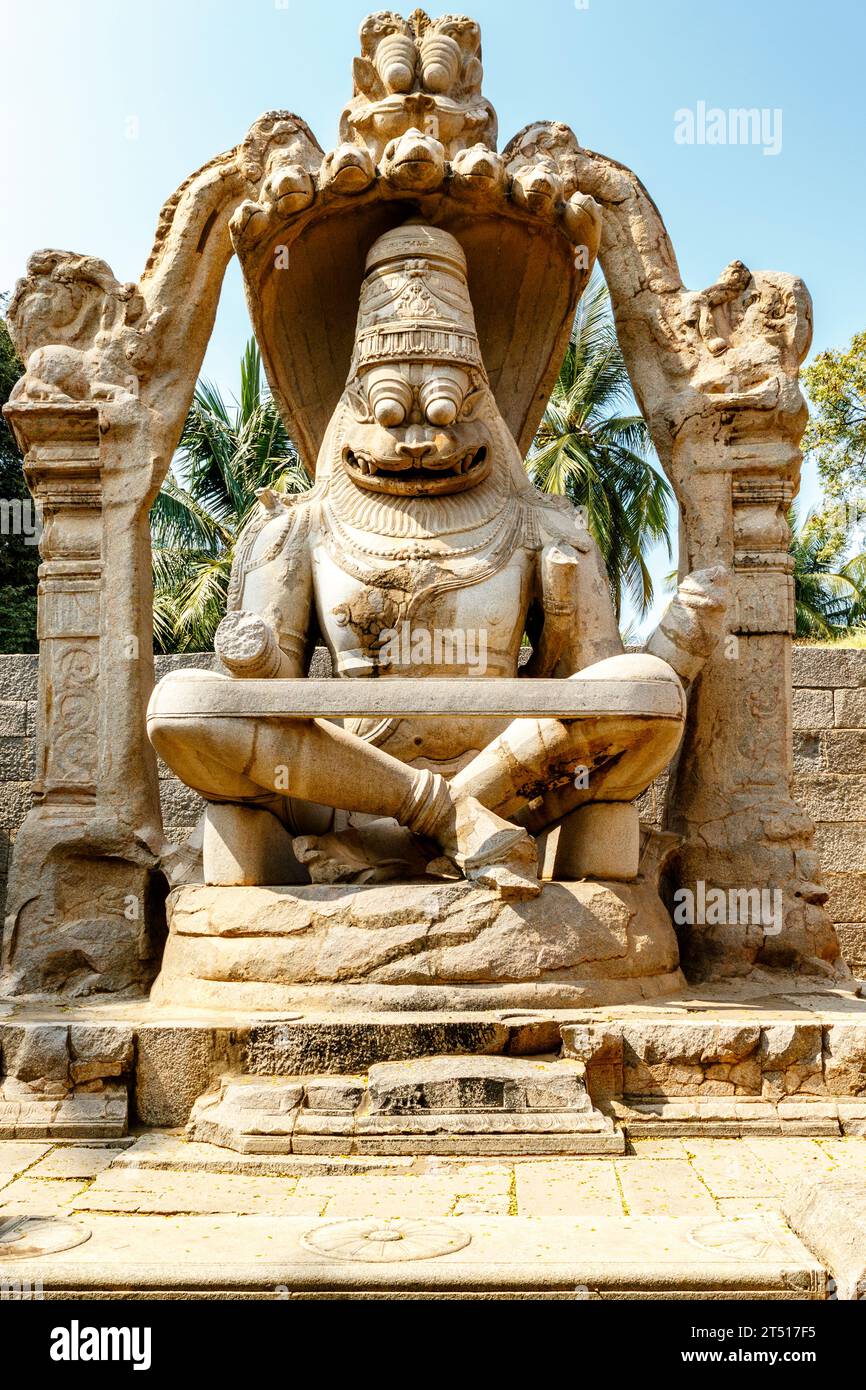 Ugra Narasimha Swamy Statue, Hampi, Karnataka, Indien, Asien Stockfoto