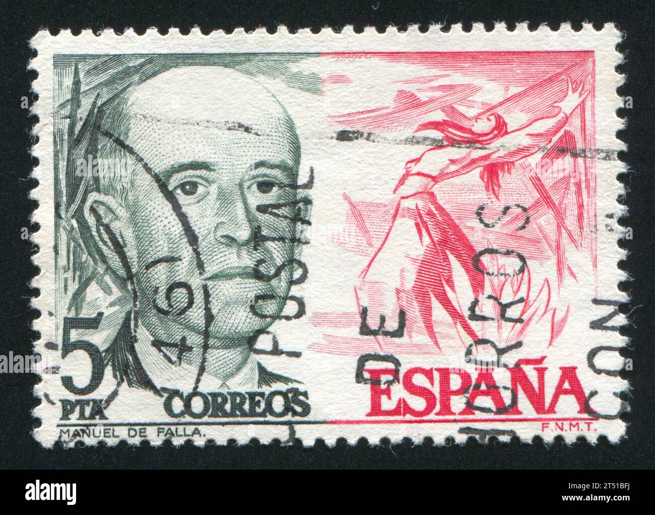 SPANIEN - CA. 1976: Briefmarke gedruckt von Spanien, zeigt Manuel de Falla und Feuertanz aus El Amor Brujo, ca. 1976 Stockfoto