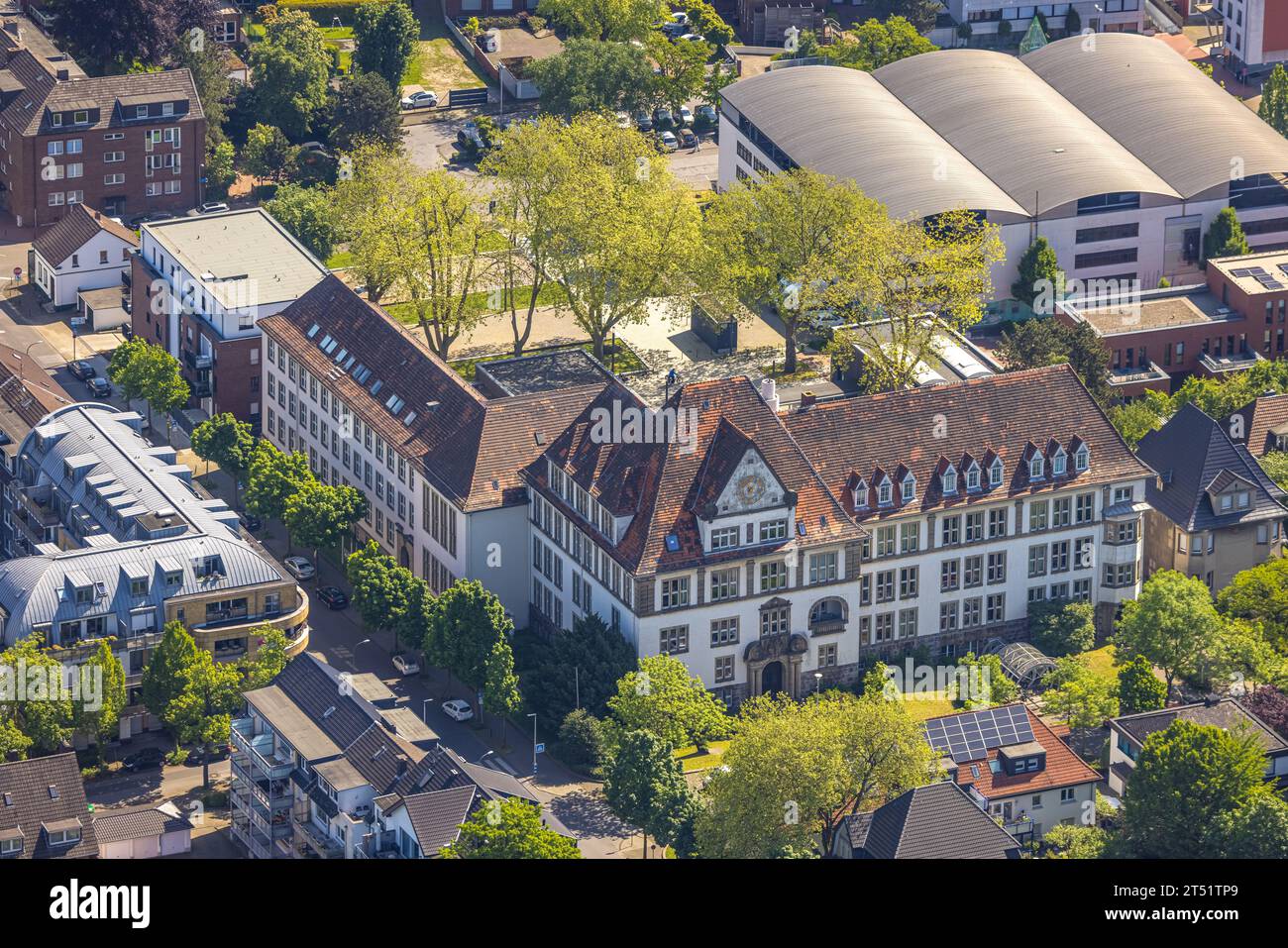 Luftaufnahme, August Everding Cultural Center, Living Library, Altstadt, Bottrop, Ruhrgebiet, Nordrhein-Westfalen, Deutschland, Bibliothek, DE, Europa, Kult Stockfoto