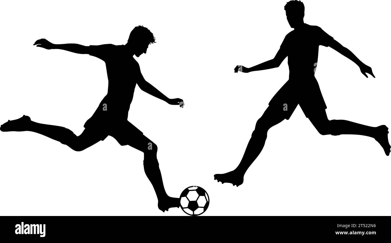 Silhouette von zwei Fußballern in Aktion. Vektorabbildung Stock Vektor