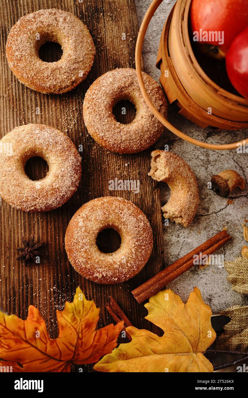 Hausgemachte Apple Cider Donuts | Donuts - Herbstnachtisch mit Thanksgiving Stockfoto