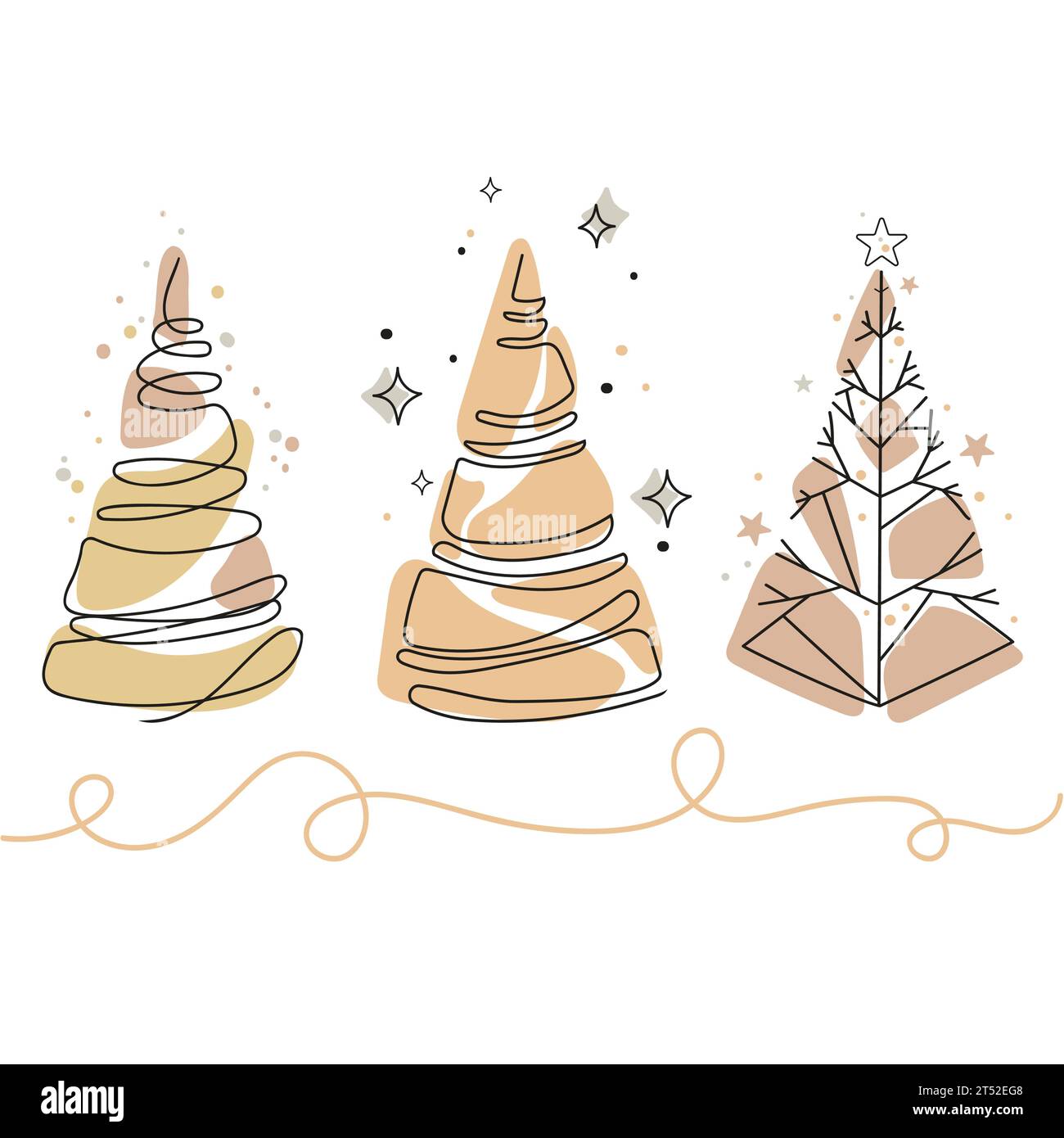 Weihnachten abstrakte Kiefern in minimaler Kunst trendy Stil Vektor Set. Weihnachtsbaum Sammlung, natürliche Farben. Linie Zeichnung Weihnachtskarte, Poster, Druck Stock Vektor