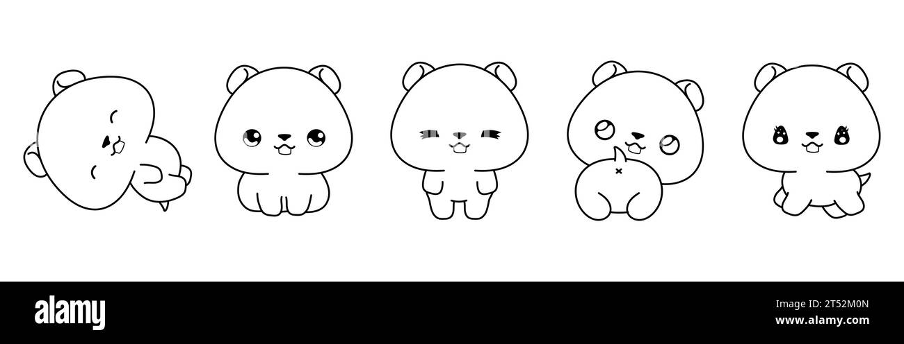 Sammlung von Vector Cartoon Hamster Malseite. Satz von Kawaii isolierte Baby-Tier-Outline für Aufkleber, Baby-Dusche, Malbuch, Drucke für Stock Vektor