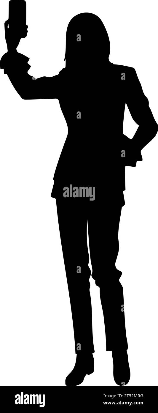 Silhouette einer Frau, die ein Selfie macht. Vektorabbildung Stock Vektor