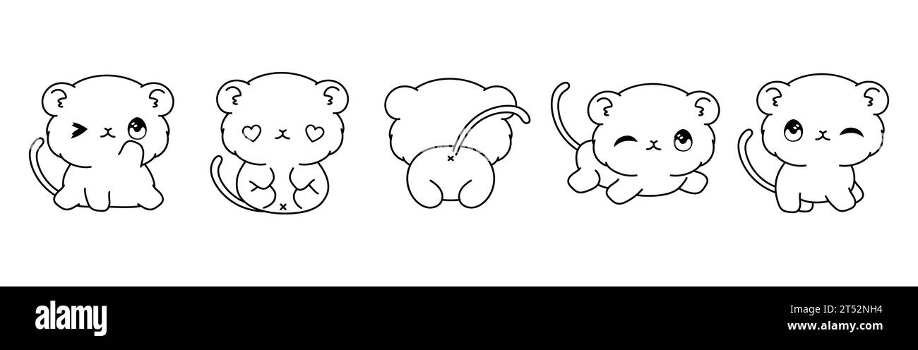 Sammlung von Vector Cartoon Gerbil Malseite. Satz von Kawaii isolierte Baby-Tier-Outline für Aufkleber, Baby-Dusche, Malbuch, Drucke für Stock Vektor