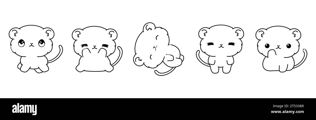 Satz der Vektor-Cartoon-Tiermalseite. Sammlung von Kawaii isolierten Babygerbil Outline für Aufkleber, Babydusche, Malbuch, Drucke für Stock Vektor