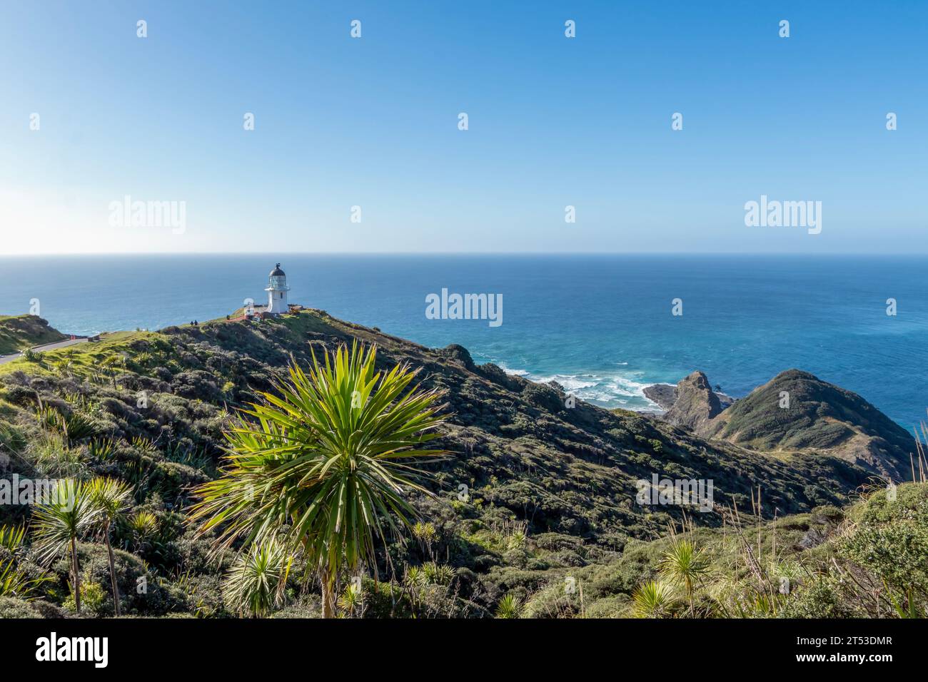 Kap Reinga nördlichster Punkt Neuseelands, Naturdenkmal im Te Paki Reserve und ein absolutes Touristenziel in Northlands, Neuseeland Stockfoto