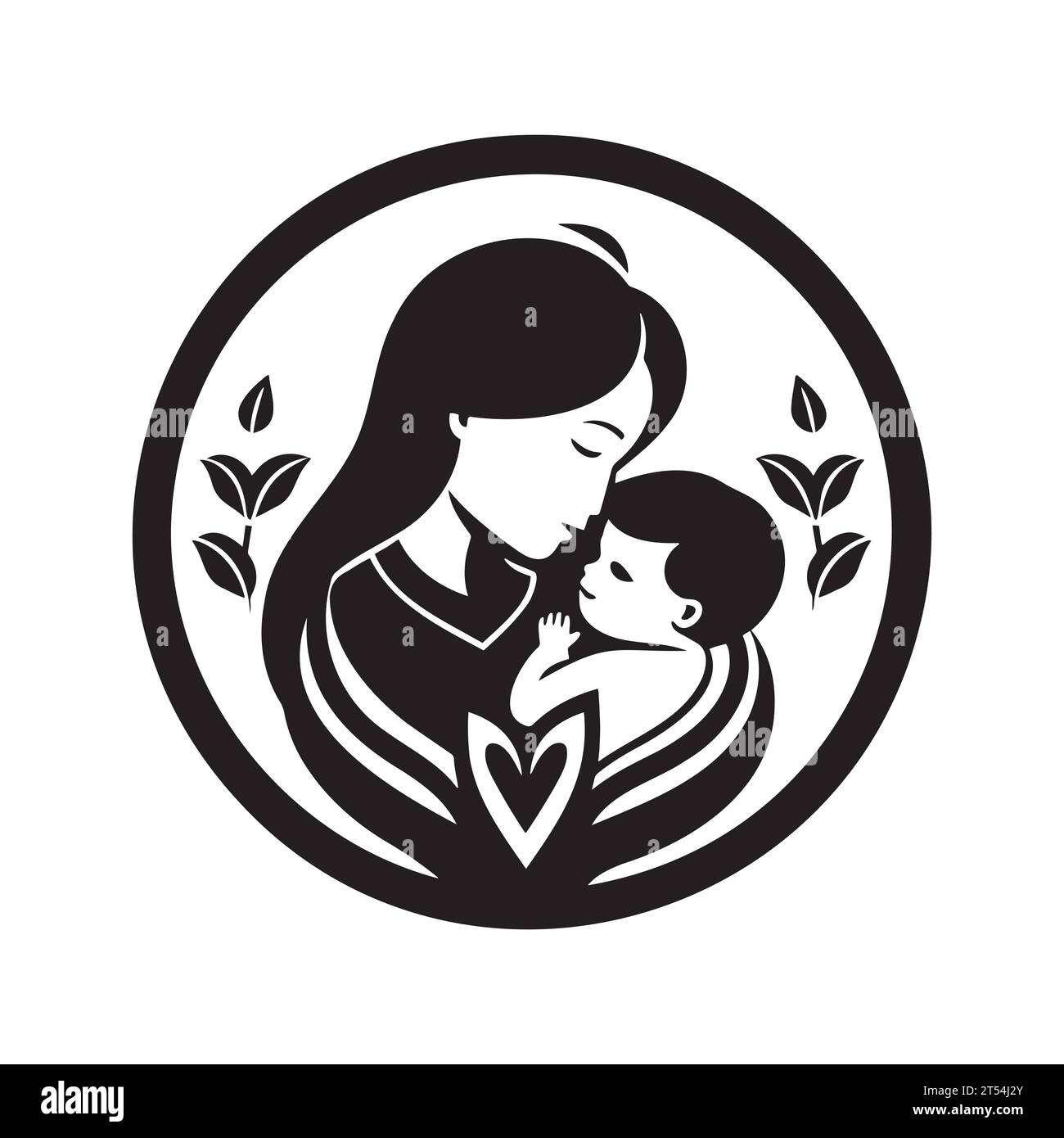 Mutter und Baby stilisierte Vektor Symbol, Mutter umarmt sie Kind logo Vorlage Stock Vektor