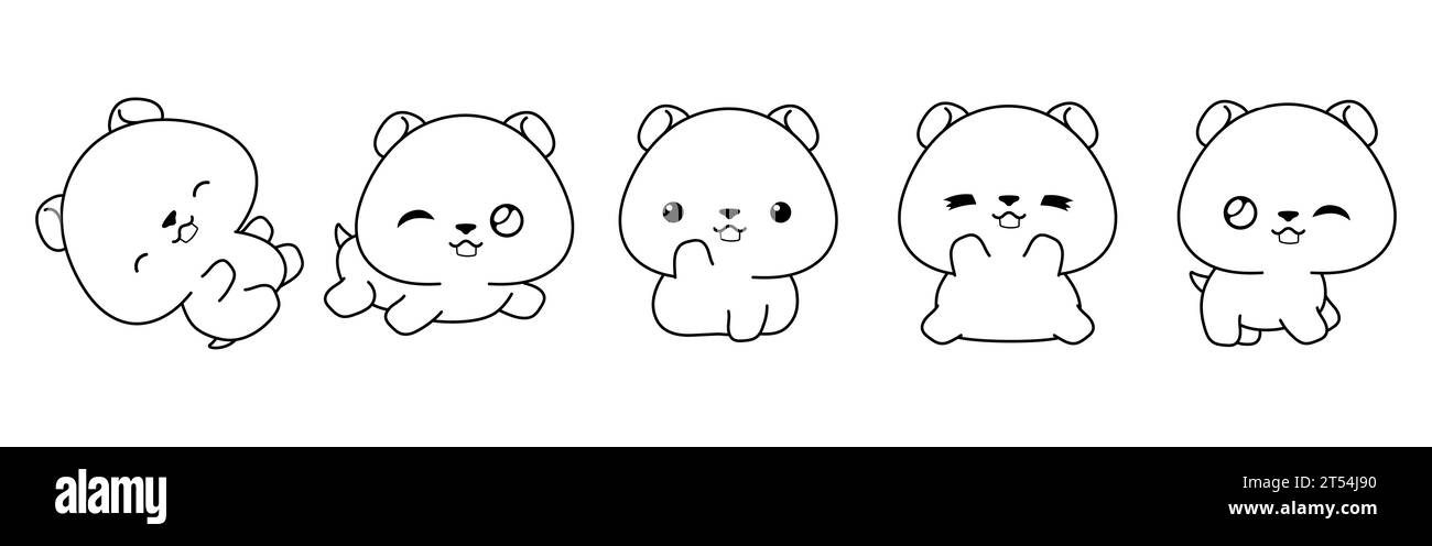 Satz von Vektor-Cartoon Baby PET Färbung Seite. Sammlung von Kawaii isolierten Baby Hamster Outline für Aufkleber, Babydusche, Malbuch, Drucke für Stock Vektor