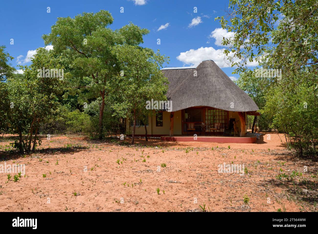 Gästebungalow der Wildacker Guest Farm im Norden von Kalahari, nördlich von Grootfontein, Region Otjozondjupa, Namibia Stockfoto