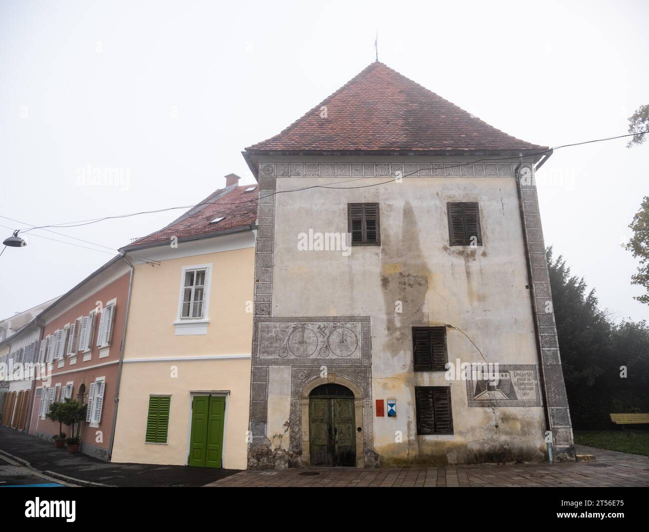 Puch-Denkmal, Puchhaus, Johann Puchs Arbeitsplatz während seiner Lehre, Bad Radkersburg, Steiermark, Österreich Stockfoto