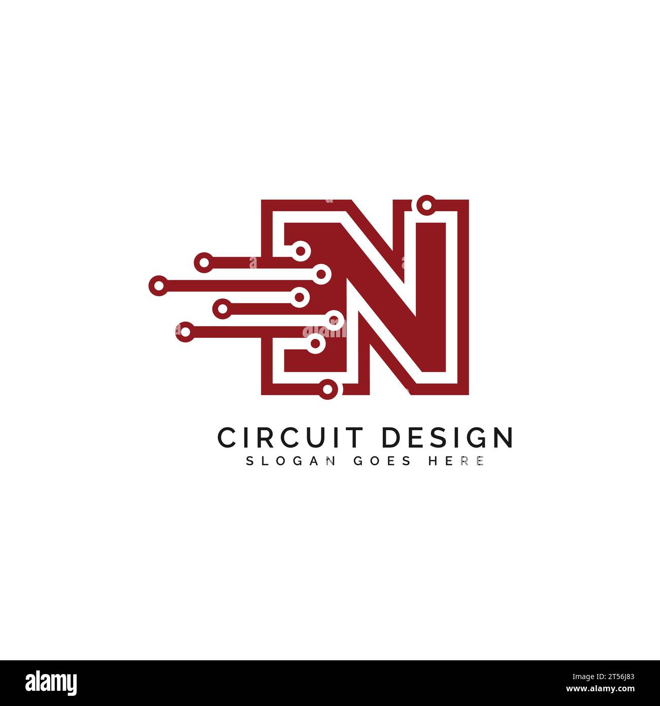 Logo mit Buchstabe N, Symbol für Schaltungsform, Technologie und digitale abstrakte Punktverbindung. Alphabet N Tech Logotype, Design, Internet, Systeme, Stock Vektor