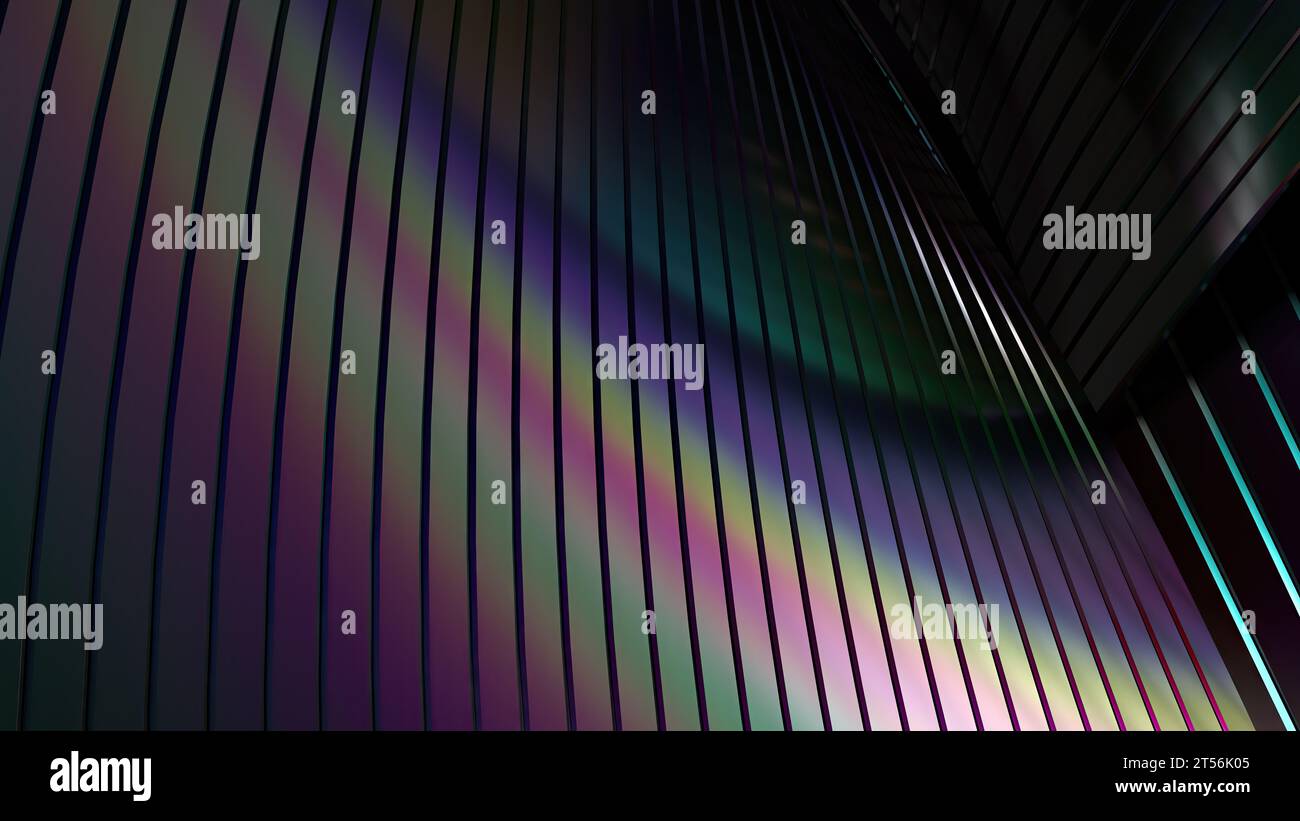 Luxuriöse, moderne Linien aus verdrehten und gebogenen Wellblechen Rainbow elegantes modernes 3D-Rendering abstrakter Hintergrund hochauflösendes 3D-Rendering Stockfoto