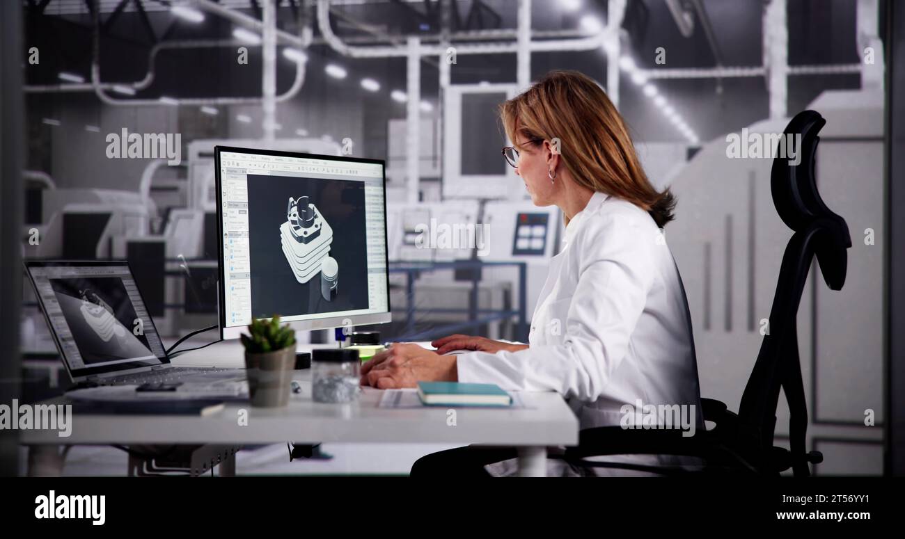 3D-Software-Engineer: Konstruktion, Entwicklung und Ingenieurin für Computertechnik Stockfoto