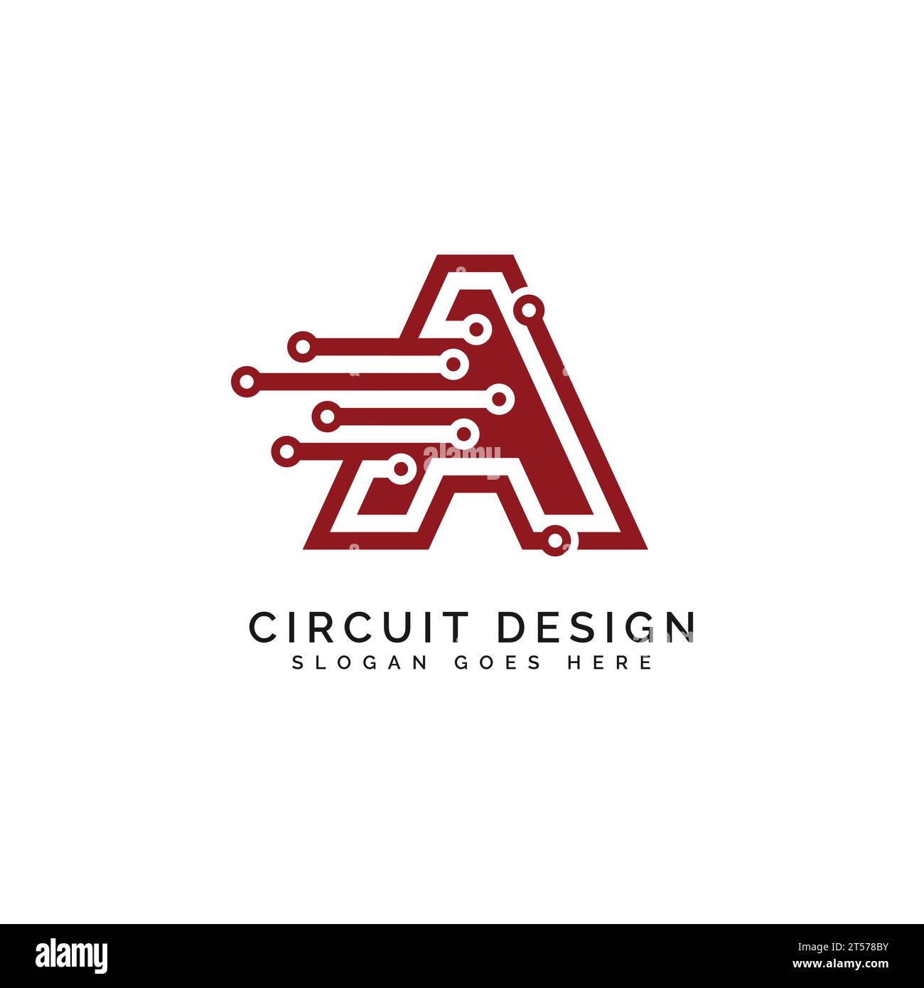 Logo mit Buchstabe A, Symbol für Schaltungsform, Technologie und digitale abstrakte Punktverbindung. Alphabet Ein Tech-Logo, Design, Internet, Systeme Stock Vektor