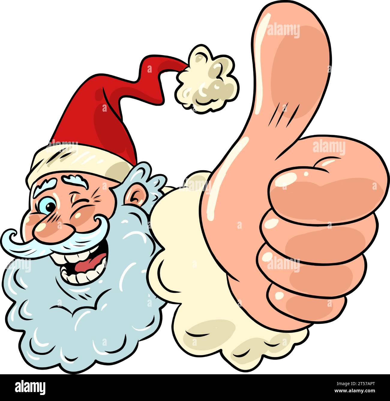 Der weihnachtsmann zeigt die Daumen hoch. Genehmigung von Maßnahmen von erheblichem Charakter. Silvester mit der besten Stimmung. Comic-Comic-Pop-Art-Retro-Vektor krank Stock Vektor