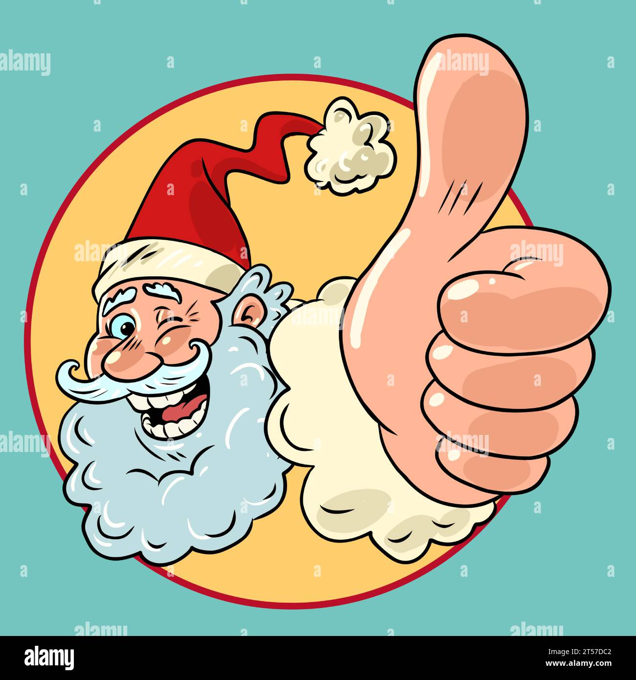 Der weihnachtsmann zeigt die Daumen hoch. Genehmigung von Maßnahmen von erheblichem Charakter. Silvester mit der besten Stimmung. Comic Comic Comic Pop Art Retro Vektor il Stock Vektor