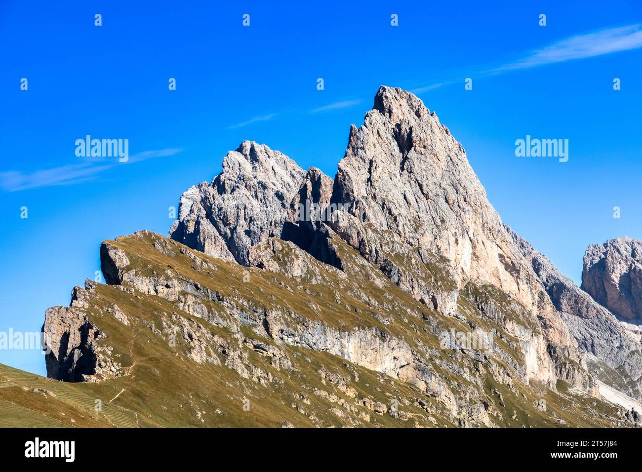 Blick vom Seceda auf die Geisler-Gruppe, Gröden, Südtirol Stockfoto