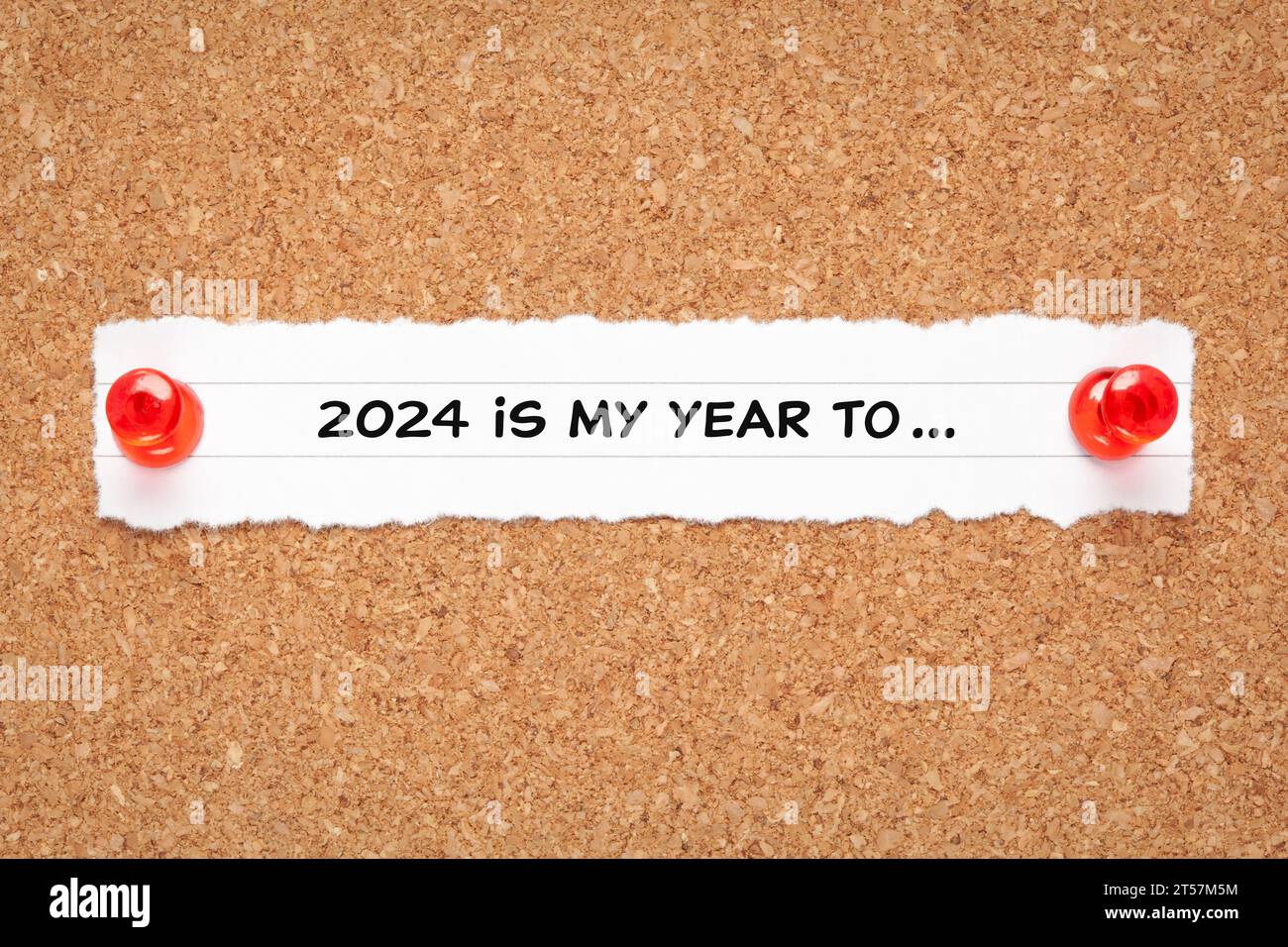 Motivational New Year 2024 Resolutions List Konzept mit Schlagzeile 2024 ist mein Jahr, um auf ein Blatt Papier zu schreiben. Stockfoto