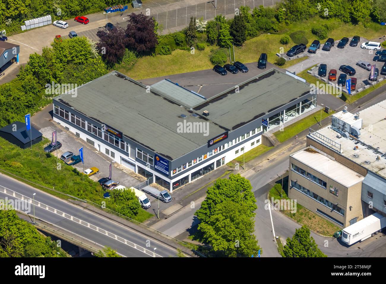 Luftaufnahme, TÜV Nord Testzentrum, Autopartner American Cars, auf dem Lölfert, Hohenlimburg, Hagen, Sauerland, Nordrhein-Westfalen, Deutschland, DE, EU Stockfoto