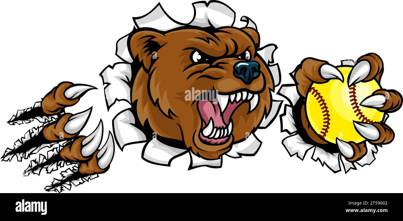 Bear Softball Animal Sports Team Maskottchen Stock Vektor