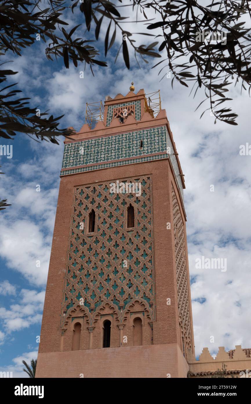 Blick auf die Casbah Moschee in der Nähe der Saadi Gräber in Marrakesch, Maroc Stockfoto