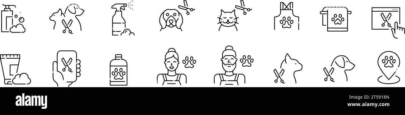 Haustierpflegesalon. Pflege von Katzen und Hunden. Tierärztliche Dienstleistungen. Symbol für Pixelperfekte, bearbeitbare Kontur Stock Vektor