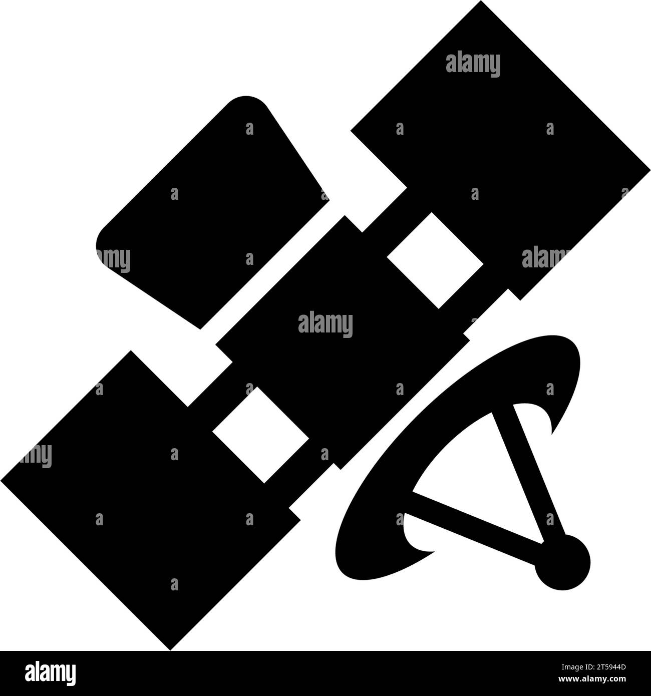 Künstlicher Satellit in der Erdumlaufbahn, Raumsender. Abbildung des Symbols für den flachen Vektor. Einfaches schwarzes Symbol auf weißem Hintergrund. Künstliche Satelliten Stock Vektor