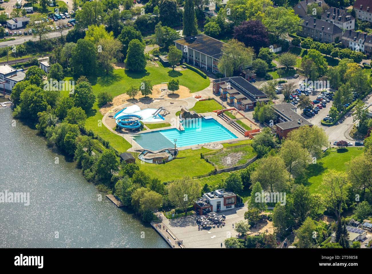 Luftansicht, Natur Freibad, Wetter, Ruhrgebiet, Nordrhein-Westfalen, Deutschland, Badeanstalt, Badeort, DE, Europa, Swimmingpool (im Freien) Stockfoto