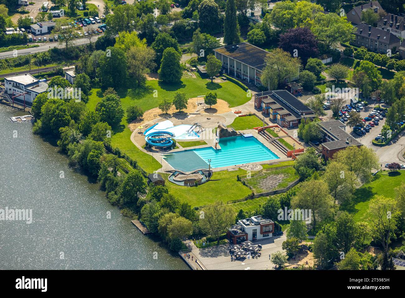 Luftansicht, Natur Freibad, Wetter, Ruhrgebiet, Nordrhein-Westfalen, Deutschland, Badeanstalt, Badeort, DE, Europa, Swimmingpool (im Freien) Stockfoto