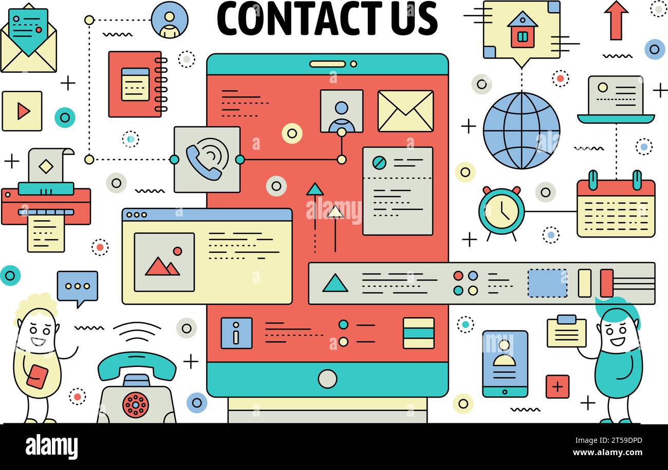 Kontaktformular für Poster-Banner. Vector Thin Line Art flache Design-Elemente, Symbole, Symbole für Website-Banner und gedruckte Materialien. Stock Vektor