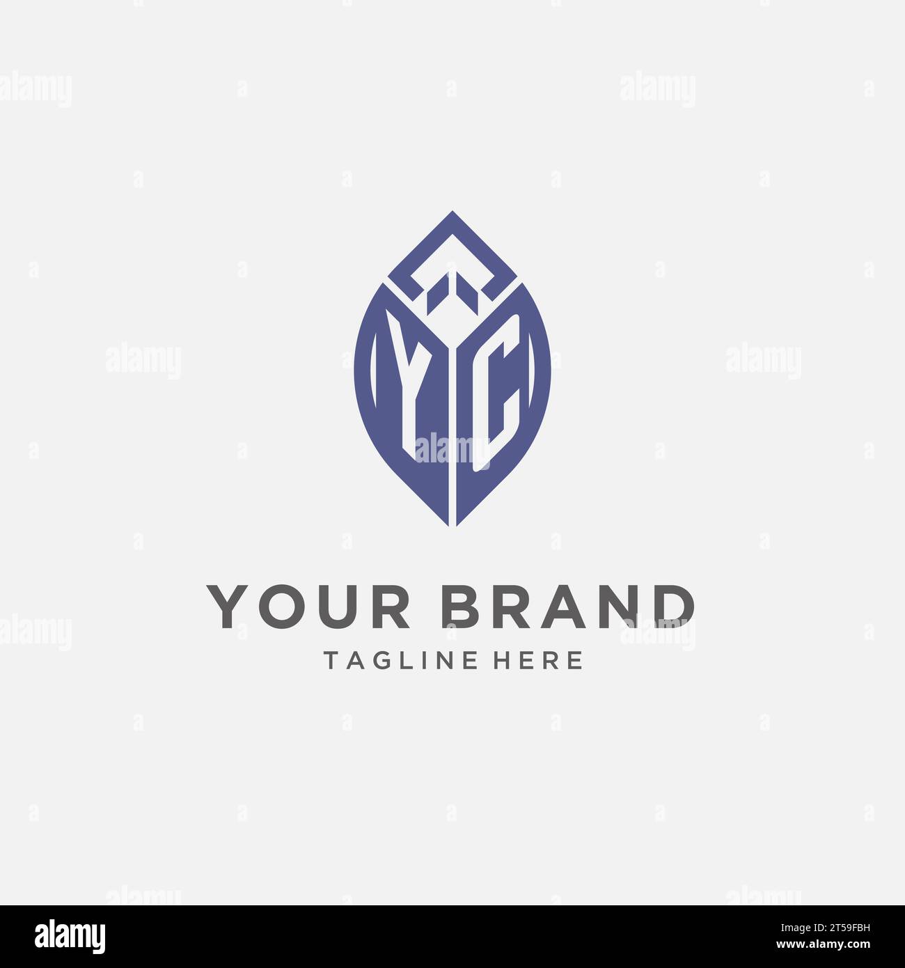 YC-Logo mit Blattform, sauberes und modernes Monogramm-Initial-Logo-Design-Vektorgrafik Stock Vektor