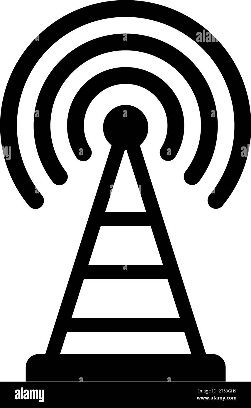 Funkturm, Sender-Funkantenne. Abbildung des Symbols für den flachen Vektor. Einfaches schwarzes Symbol auf weißem Hintergrund. Funkantenne Des Funkturmsenders Stock Vektor