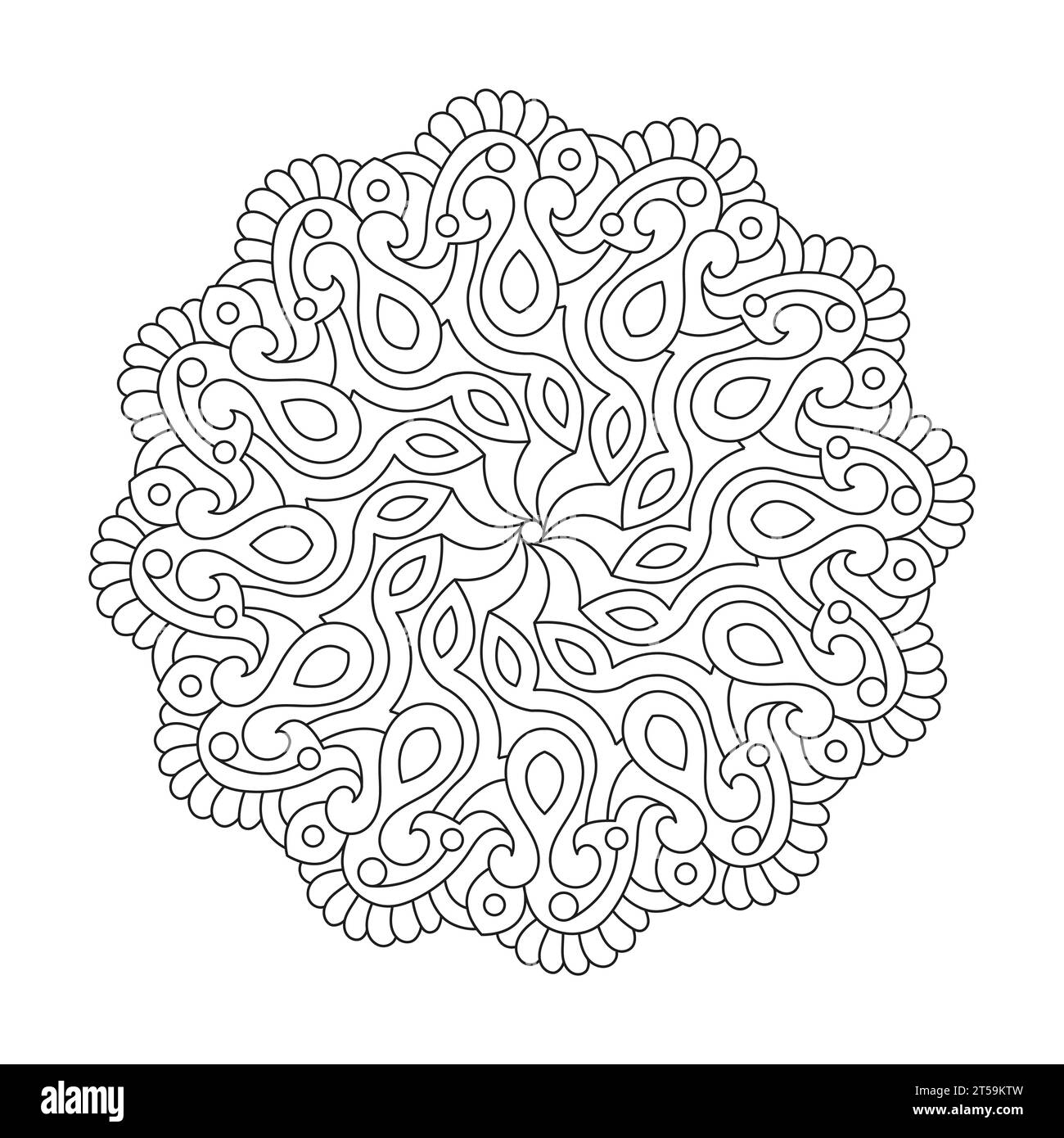 Paisley Perfection Rotate Malbuch Mandala Seite für KDP Buch innen, Fähigkeit zum Entspannen, Gehirnerlebnisse, Harmonic Haven, friedliche Porträts, Stock Vektor