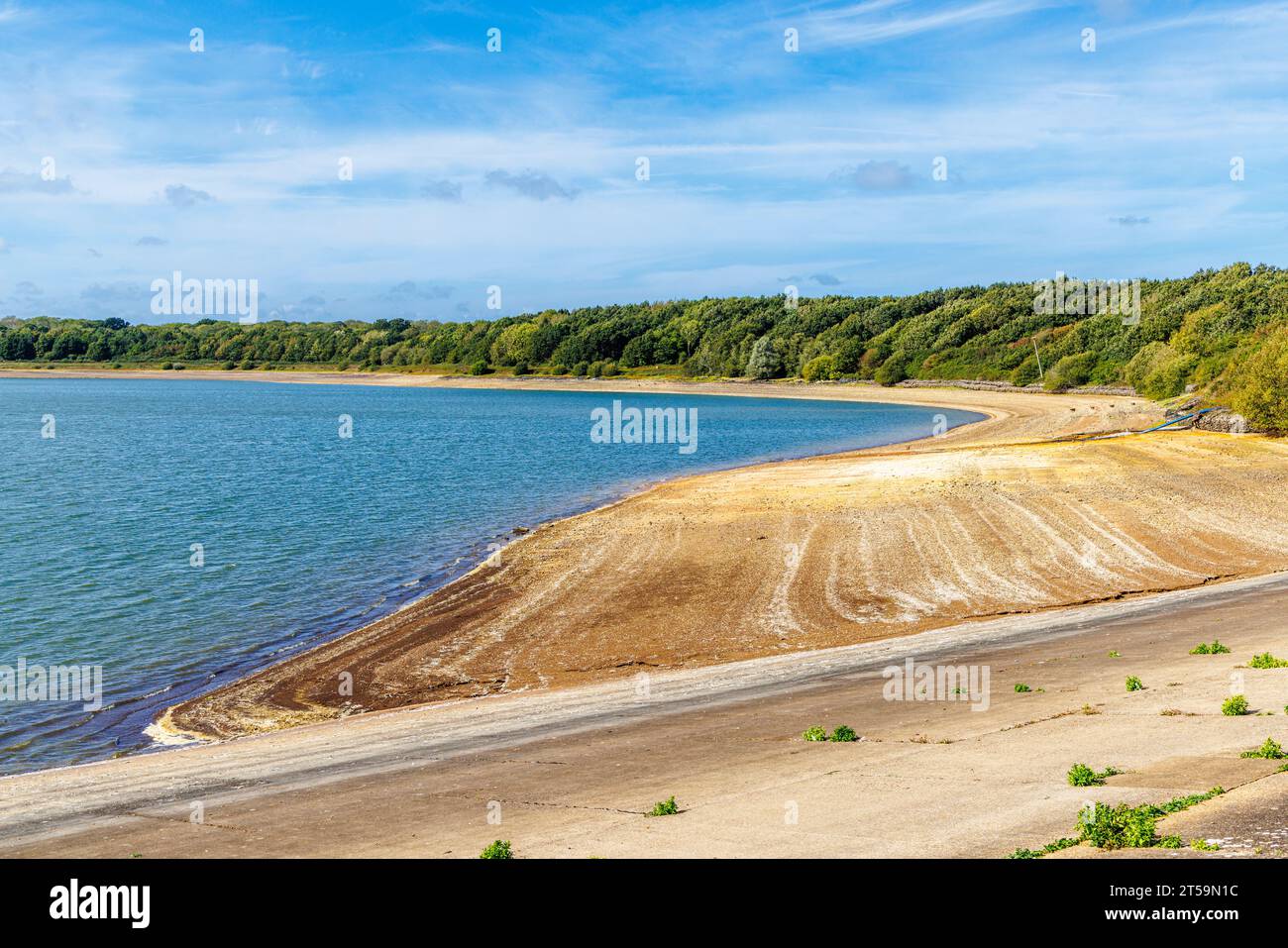 Niedrigwasserstände im Arlington Reservoir, einem Naturschutzgebiet im Besitz von South East Water in der Nähe von Hailsham, East Sussex Stockfoto