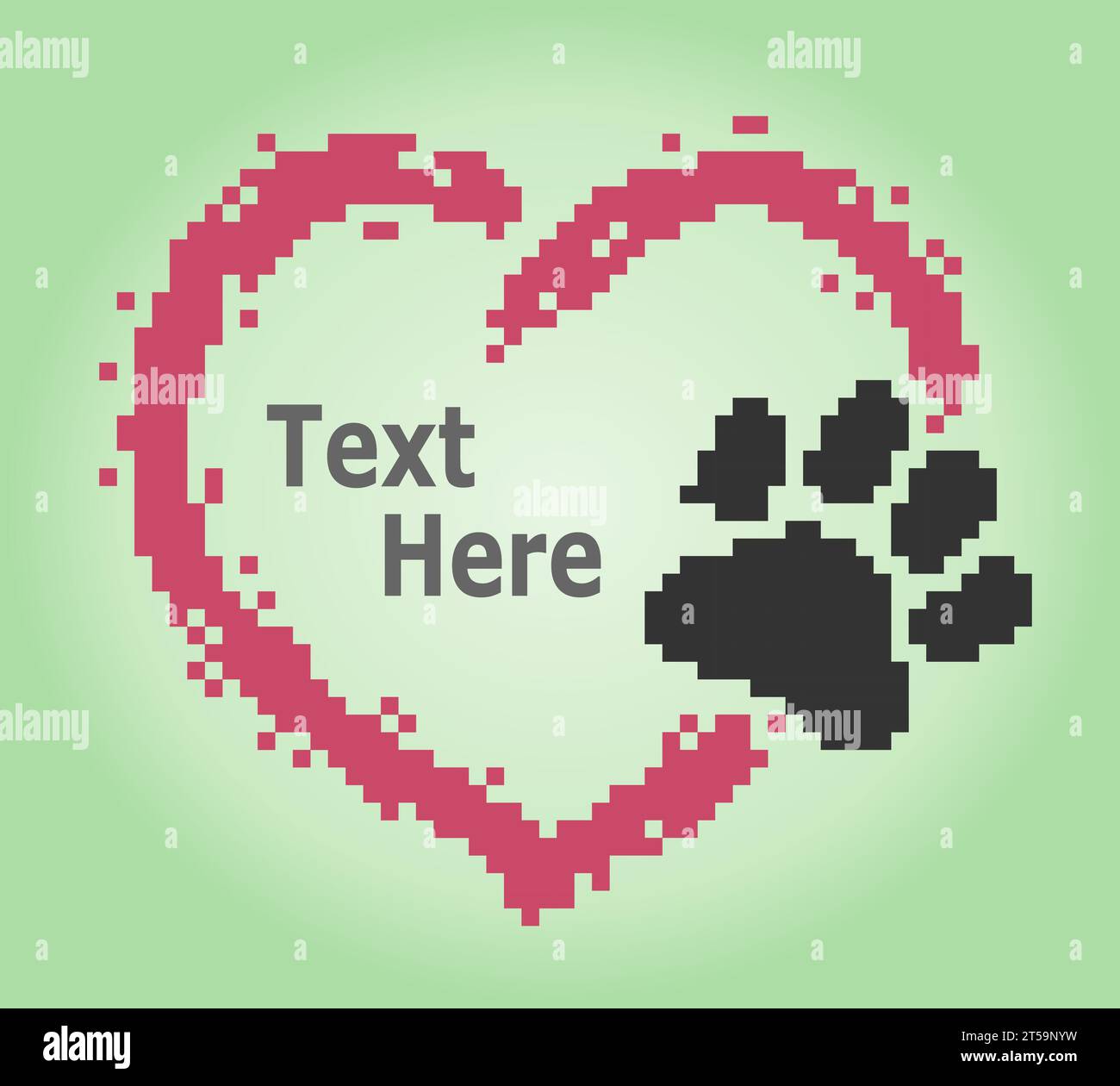 8-Bit-Pixel-Logo Love My PET, in Vektor-Illustration für das Spielsymbol. Stock Vektor
